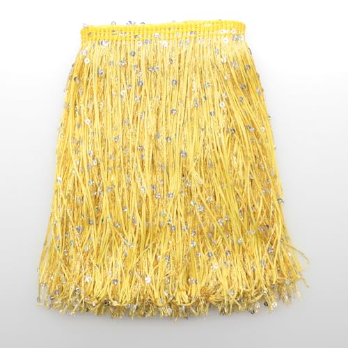 Yalulu 2 Meter Pailletten Quaste Fransenborte, Quastenborte Fransenbesatz Fransenband Tanzfransen Nähzubehör für Lateinisches Tanzkleid, Bühnenkleidung, Apparel (Gold) von Yalulu