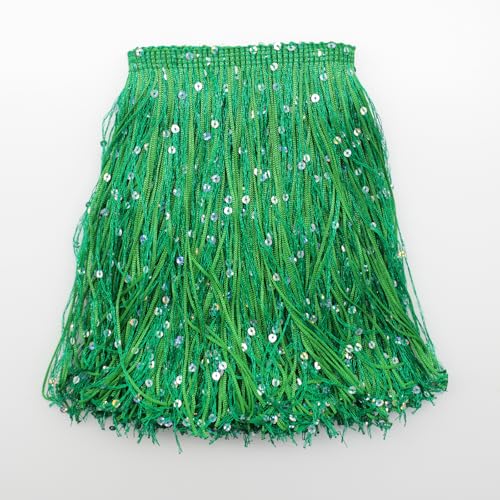 Yalulu 2 Meter Pailletten Quaste Fransenborte, Quastenborte Fransenbesatz Fransenband Tanzfransen Nähzubehör für Lateinisches Tanzkleid, Bühnenkleidung, Apparel (Grün) von Yalulu