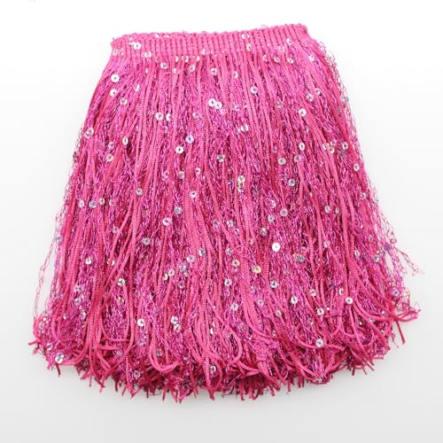 Yalulu 2 Meter Pailletten Quaste Fransenborte, Quastenborte Fransenbesatz Fransenband Tanzfransen Nähzubehör für Lateinisches Tanzkleid, Bühnenkleidung, Apparel (R-Rosa) von Yalulu