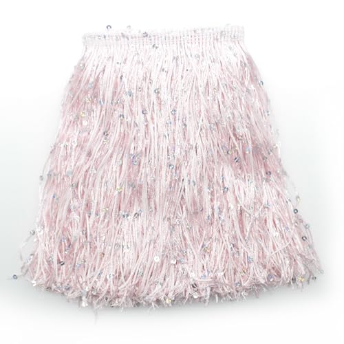 Yalulu 2 Meter Pailletten Quaste Fransenborte, Quastenborte Fransenbesatz Fransenband Tanzfransen Nähzubehör für Lateinisches Tanzkleid, Bühnenkleidung, Apparel (Rosa) von Yalulu