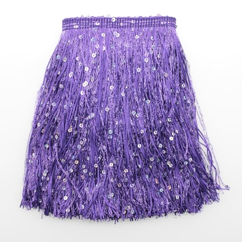 Yalulu 2 Meter Pailletten Quaste Fransenborte, Quastenborte Fransenbesatz Fransenband Tanzfransen Nähzubehör für Lateinisches Tanzkleid, Bühnenkleidung, Apparel (Violett) von Yalulu