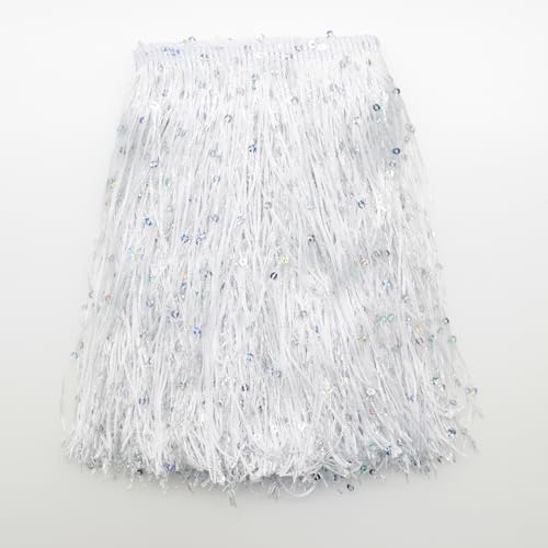 Yalulu 2 Meter Pailletten Quaste Fransenborte, Quastenborte Fransenbesatz Fransenband Tanzfransen Nähzubehör für Lateinisches Tanzkleid, Bühnenkleidung, Apparel (Weiß) von Yalulu