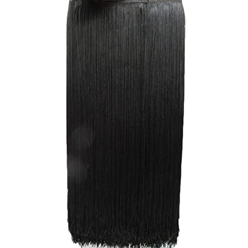 Yalulu 2 Meters Fransenborte Tanzfransen, 1 Meters Breite Fransen Quaste Seide Fransen Geschnitten Fransenborte Kostüm Quaste Trimmen Apparel Fransenband Nähzubehör (Schwarz) von Yalulu
