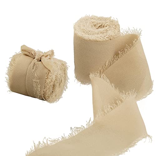 Yalulu 2 Rollen Handgemachtes Ausgefranstes Chiffonband, Dekoratives Band Chiffon-Seidenbänder für Hochzeitseinladungssträuße Geschenkverpackung Handwerk Dekoration (Braun) von Yalulu