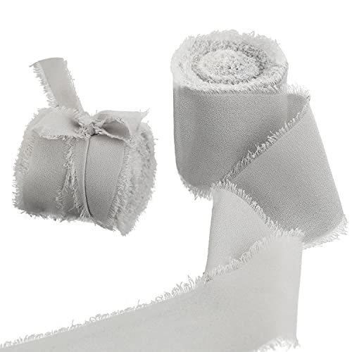 Yalulu 2 Rollen Handgemachtes Ausgefranstes Chiffonband, Dekoratives Band Chiffon-Seidenbänder für Hochzeitseinladungssträuße Geschenkverpackung Handwerk Dekoration (Grau) von Yalulu