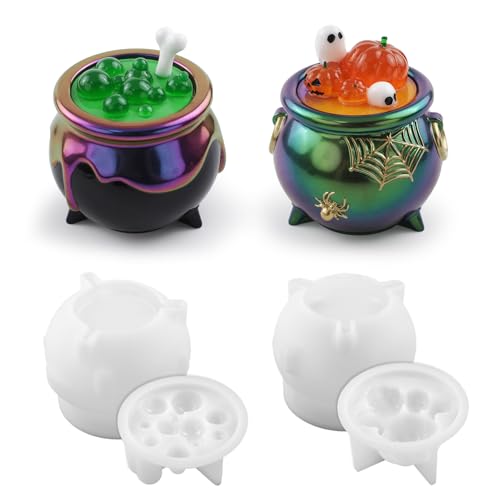 Yalulu 2 Stück Halloween Geistern Silikonform Aufbewahrungsbox Mit Deckel, Kerzenhalter DIY Silikon Gießform 3D-Glasformen Glasformen für Aufbewahrung Dekor Geschenke von Yalulu