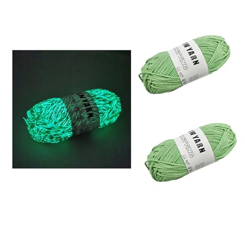 Yalulu 2 Stück Leuchtendes Handstrickgarn, im Dunkeln leuchtendes, Fluoreszierend Polyester Handstricken Leuchtendes Garn, chal, Strickjacke, Strick, Häkelgarn Zum Häkeln Kunsthand (Grün) von Yalulu