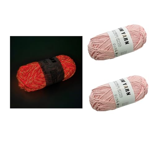 Yalulu 2 Stück Leuchtendes Handstrickgarn, im Dunkeln leuchtendes, Fluoreszierend Polyester Handstricken Leuchtendes Garn, chal, Strickjacke, Strick, Häkelgarn Zum Häkeln Kunsthand (Hellrosa) von Yalulu