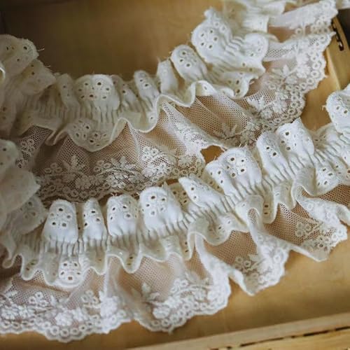 Yalulu 2 Yards Beige Pleated Tulle Lace Fabric, Doppelschicht Baumwolle Plissee-Spitzenbordürem Bordüre, gerüschte Spitzenbordüre, DIY, Kleid, Kleidung, Kragen, Nähdekoration Yalulu 2 Yards Beige Pleated Tulle Lace Fabric, Doppelschicht Baumwolle Plissee-Spitzenbordürem Bordüre, gerüschte Spitzenbordüre, DIY, Kleid, Kleidung, Kragen, Nähdekoration von Yalulu