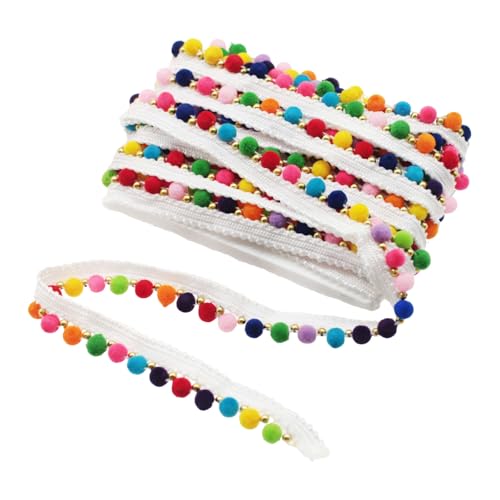 Yalulu 2 Yards Bunte Regenbogen-Bommel-Fransen-Band, Rainbow Pompom Bommelborte Fransen Quasten Trimm Bommelband (Weiß 1 Reihe) von Yalulu