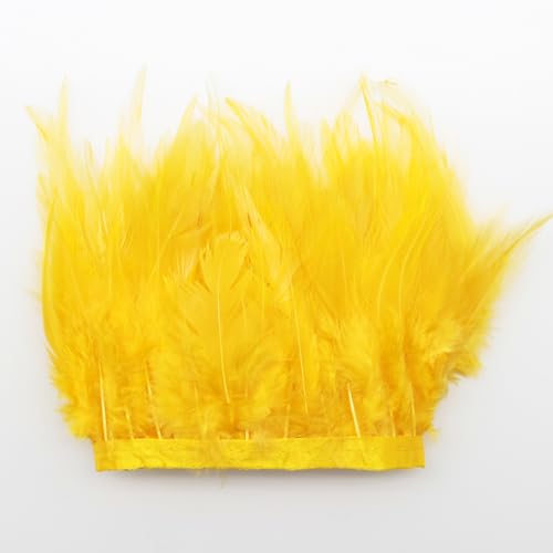 Yalulu 2 Yards Federn Fringe Trim, 9-14cm Natürlichen Feder Fransen Quaste Fransenborte Fransenband für DIY Kleid Nähen Handwerk Kostüme Dekoration Halloween Federband Bastelzubehör (Gold) von Yalulu
