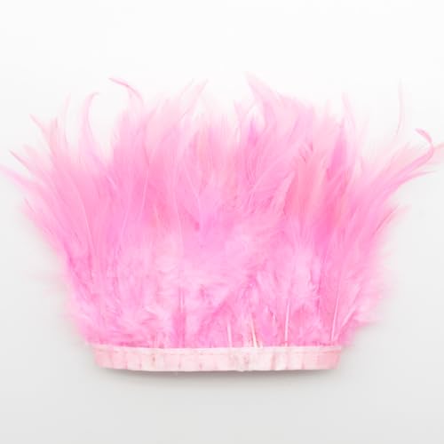 Yalulu 2 Yards Federn Fringe Trim, 9-14cm Natürlichen Feder Fransen Quaste Fransenborte Fransenband für DIY Kleid Nähen Handwerk Kostüme Dekoration Halloween Federband Bastelzubehör (Hellrosa) von Yalulu