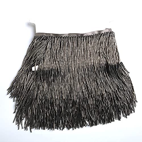Yalulu 2 Yards Perlen Quaste Fransen Fransenband Fransenborte Kostüm Quaste trimmen Tanzfransen Bordüre zum Nähen und Bastel Nähzubehör (Grau) von Yalulu