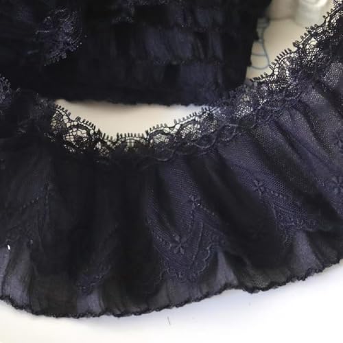 Yalulu 2 Yards Spitzenborte Spitzenband Spitzenstoffbesatz Rüschenbesatz Plissierte Organza-Fransenbänder Kantenbesätze Für Heimwerker-Näharbeiten Brauthochzeitskleid Dekoration (Schwarz) von Yalulu