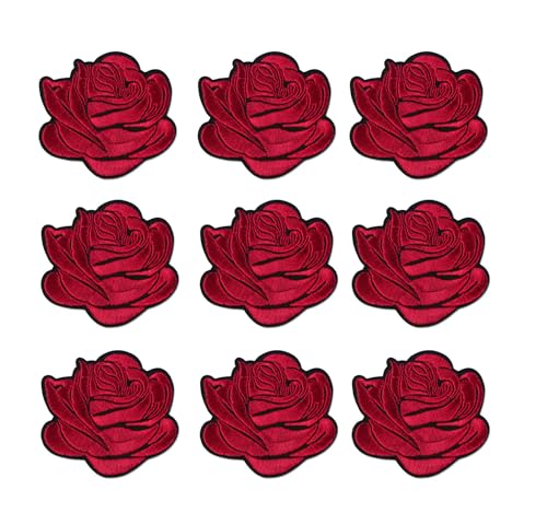 Yalulu 20 Stück Blumen zum Aufbügeln, Blumen zum aufbügeln Bügelflicken, Blumen Aufnäher, Blume Patches Bügelbilder Flower Patches (Weinrot) von Yalulu