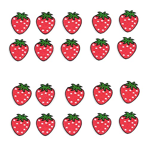Yalulu 20 Stück Erdbeere Aufnäher Bügelbild Aufbügeln ügler Bügeleisen auf Patches, Früchte Stil Aufbügler Applikationen Stoff Patches Applikation von Yalulu