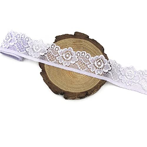 Yalulu 20 Yards 33mm Breite Stretch Elastisch Spitzenbordüre Verzierung Spitzenband Blumenkantenbesatz Stretch Spitze Borte DIY Nähen Kleidung (Helllila) von Yalulu