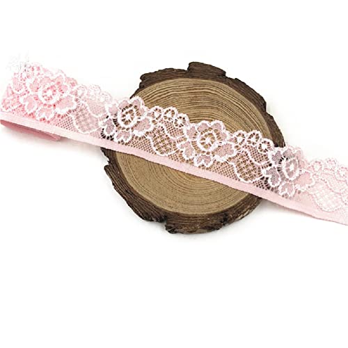Yalulu 20 Yards 33mm Breite Stretch Elastisch Spitzenbordüre Verzierung Spitzenband Blumenkantenbesatz Stretch Spitze Borte DIY Nähen Kleidung (Rosa) von Yalulu