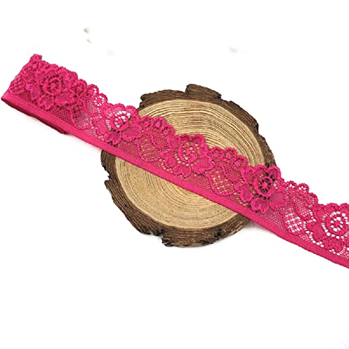 Yalulu 20 Yards 33mm Breite Stretch Elastisch Spitzenbordüre Verzierung Spitzenband Blumenkantenbesatz Stretch Spitze Borte DIY Nähen Kleidung (Rosenrot) von Yalulu