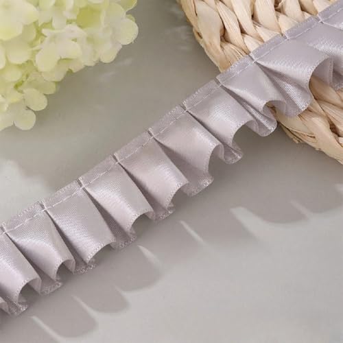 Yalulu 20 Yards Polyesterband Gerafftes Rüschen Spitzenborte Spitzen Rüschenbesatz Band Stoff zum Nähen, bestickte Applikation (Grau) von Yalulu