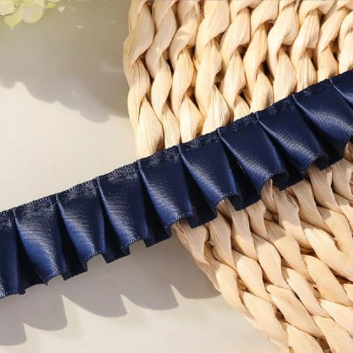 Yalulu 20 Yards Polyesterband Gerafftes Rüschen Spitzenborte Spitzen Rüschenbesatz Band Stoff zum Nähen, bestickte Applikation (Marineblau) von Yalulu