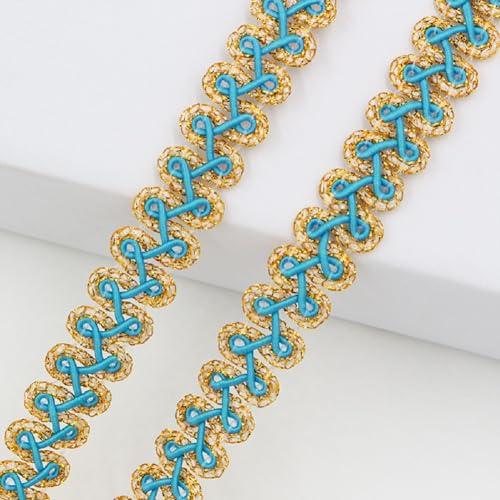 Yalulu 25 Meter Metallic Braid Trim, Pailletten Spitzenband Verziert Gimp Trim, Gewebtes Spitzenband, Filigrane Gimpenborte, Für Vorhangpolster, Heimdekoration (Blau-Gold) von Yalulu