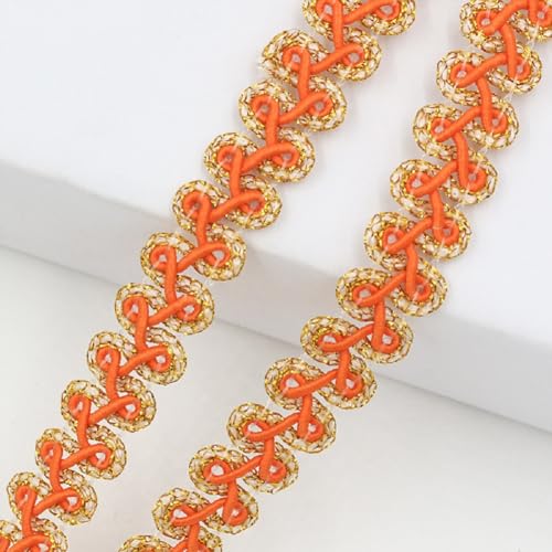 Yalulu 25 Meter Metallic Braid Trim, Pailletten Spitzenband Verziert Gimp Trim, Gewebtes Spitzenband, Filigrane Gimpenborte, Für Vorhangpolster, Heimdekoration (Orange-Gold) von Yalulu