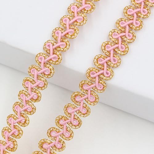 Yalulu 25 Meter Metallic Braid Trim, Pailletten Spitzenband Verziert Gimp Trim, Gewebtes Spitzenband, Filigrane Gimpenborte, Für Vorhangpolster, Heimdekoration (Rosa-Gold) von Yalulu