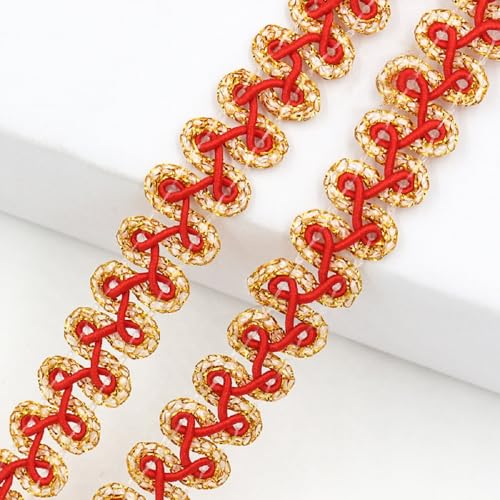 Yalulu 25 Meter Metallic Braid Trim, Pailletten Spitzenband Verziert Gimp Trim, Gewebtes Spitzenband, Filigrane Gimpenborte, Für Vorhangpolster, Heimdekoration (Rot-Gold) von Yalulu