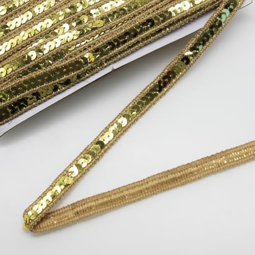 Yalulu 25 Meter Paillettenband, Pailletten-Besatz für Kleid, Paillettenbesatz Glänzend Zum Nähen Paillettenband Basteln Paillettenstreifen Zum Nähen für Kleidung, DIY-Projekte (Gold) von Yalulu