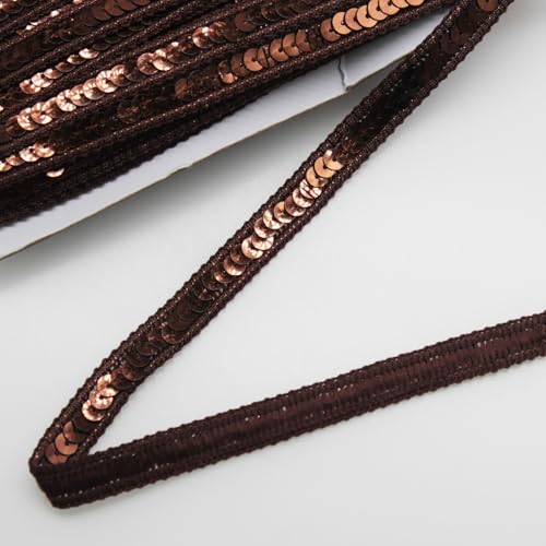 Yalulu 25 Meter Paillettenband, Pailletten-Besatz für Kleid, Paillettenbesatz Glänzend Zum Nähen Paillettenband Basteln Paillettenstreifen Zum Nähen für Kleidung, DIY-Projekte (Kaffee) von Yalulu