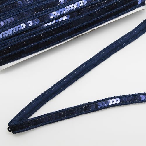 Yalulu 25 Meter Paillettenband, Pailletten-Besatz für Kleid, Paillettenbesatz Glänzend Zum Nähen Paillettenband Basteln Paillettenstreifen Zum Nähen für Kleidung, DIY-Projekte (Marineblau) von Yalulu