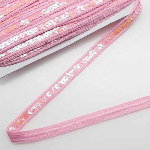 Yalulu 25 Meter Paillettenband, Pailletten-Besatz für Kleid, Paillettenbesatz Glänzend Zum Nähen Paillettenband Basteln Paillettenstreifen Zum Nähen für Kleidung, DIY-Projekte (Rosa) von Yalulu