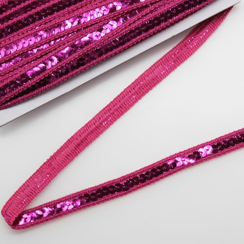 Yalulu 25 Meter Paillettenband, Pailletten-Besatz für Kleid, Paillettenbesatz Glänzend Zum Nähen Paillettenband Basteln Paillettenstreifen Zum Nähen für Kleidung, DIY-Projekte (Rosenrot) von Yalulu
