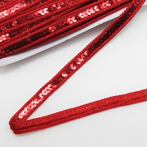 Yalulu 25 Meter Paillettenband, Pailletten-Besatz für Kleid, Paillettenbesatz Glänzend Zum Nähen Paillettenband Basteln Paillettenstreifen Zum Nähen für Kleidung, DIY-Projekte (Rot) von Yalulu