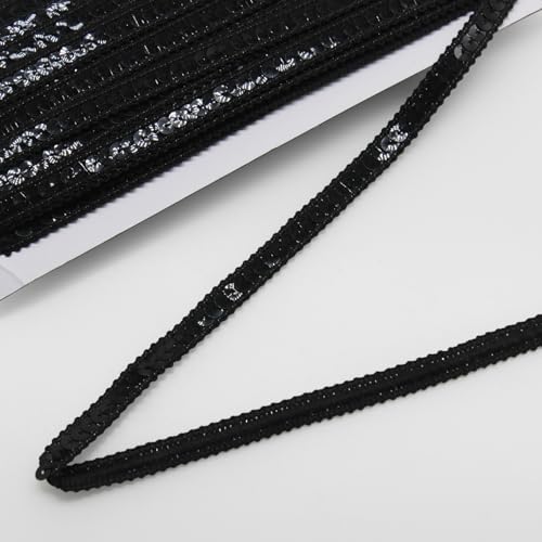 Yalulu 25 Meter Paillettenband, Pailletten-Besatz für Kleid, Paillettenbesatz Glänzend Zum Nähen Paillettenband Basteln Paillettenstreifen Zum Nähen für Kleidung, DIY-Projekte (Schwarz) von Yalulu