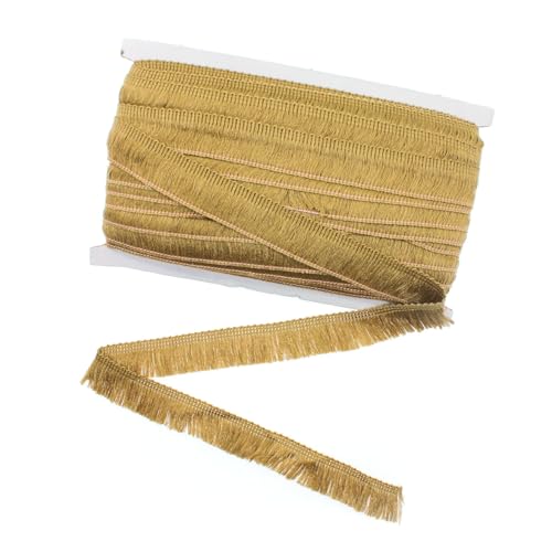 Yalulu 25 Meter Polyester Quaste Fransenbesatz, 2.5cm Spitze Borte, Borte Spitzenband, Spitzenrand Fransenband, Bestickte Vorhang Kleidung Heim Hochzeit Dekor (Braun) von Yalulu