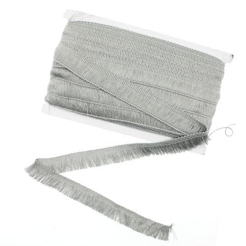 Yalulu 25 Meter Polyester Quaste Fransenbesatz, 2.5cm Spitze Borte, Borte Spitzenband, Spitzenrand Fransenband, Bestickte Vorhang Kleidung Heim Hochzeit Dekor (Grau) von Yalulu