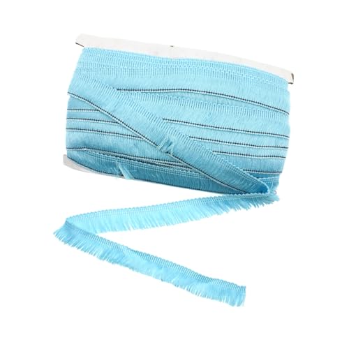 Yalulu 25 Meter Polyester Quaste Fransenbesatz, 2.5cm Spitze Borte, Borte Spitzenband, Spitzenrand Fransenband, Bestickte Vorhang Kleidung Heim Hochzeit Dekor (Hellblau) von Yalulu