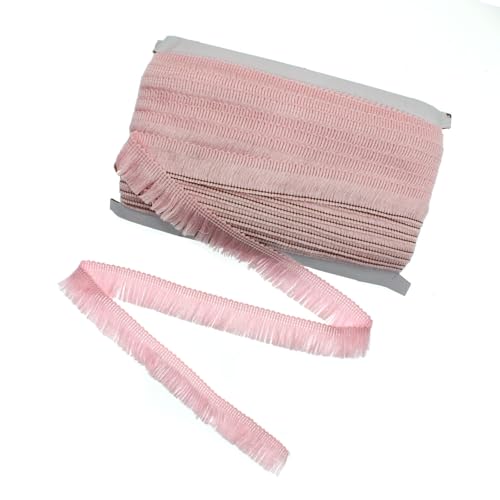 Yalulu 25 Meter Polyester Quaste Fransenbesatz, 2.5cm Spitze Borte, Borte Spitzenband, Spitzenrand Fransenband, Bestickte Vorhang Kleidung Heim Hochzeit Dekor (Hellrosa) von Yalulu