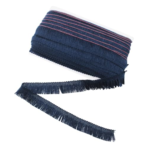 Yalulu 25 Meter Polyester Quaste Fransenbesatz, 2.5cm Spitze Borte, Borte Spitzenband, Spitzenrand Fransenband, Bestickte Vorhang Kleidung Heim Hochzeit Dekor (Marineblau) von Yalulu