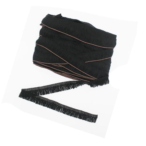 Yalulu 25 Meter Polyester Quaste Fransenbesatz, 2.5cm Spitze Borte, Borte Spitzenband, Spitzenrand Fransenband, Bestickte Vorhang Kleidung Heim Hochzeit Dekor (Schwarz) von Yalulu