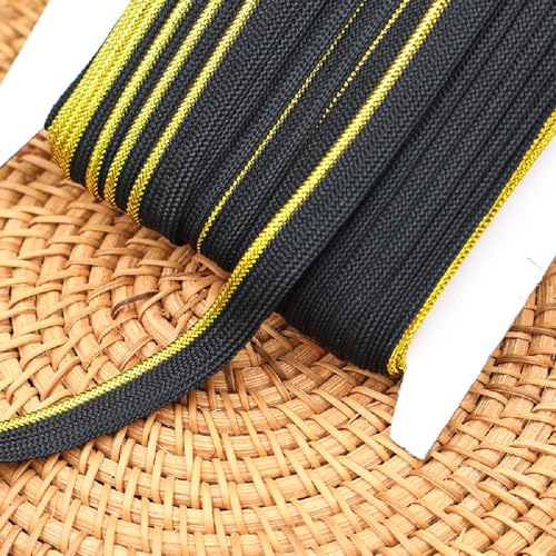 Yalulu 25 Meters Paspelband Metallic, 9mm breite Paspelband zum Nähen, Rand Nähen Band Bias Einfügen Piping Cord Seil (Schwarz-Gold) von Yalulu
