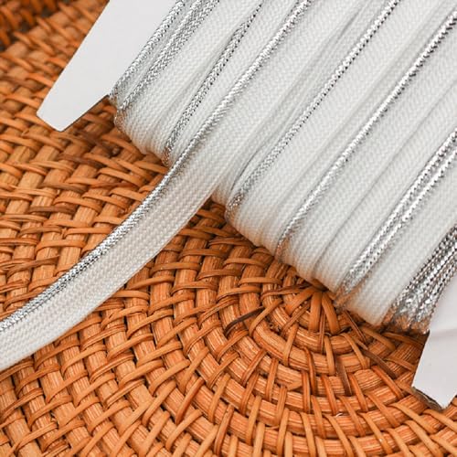 Yalulu 25 Meters Paspelband Metallic, 9mm breite Paspelband zum Nähen, Rand Nähen Band Bias Einfügen Piping Cord Seil (Weiß-Silber) von Yalulu