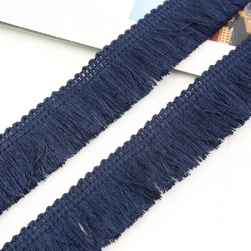 Yalulu 25 Meters Quaste Trim Band, 2.5cm Polyesterfaser Quasten Fransen Trim Fransenband Fransenborte Fransen Spitzenborte Borte Heimdekoration (Navy Blue) von Yalulu