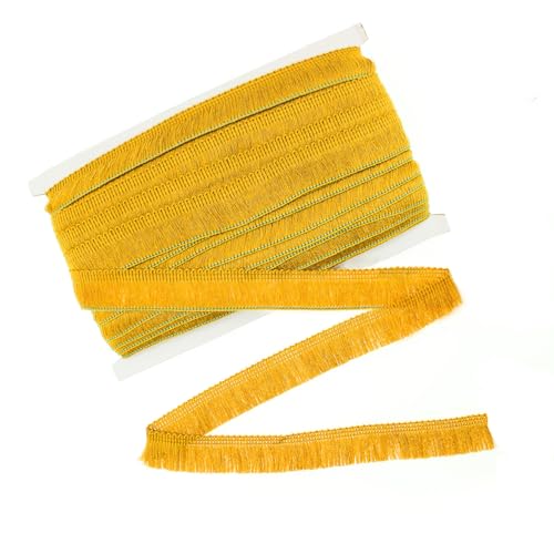 Yalulu 25 Meters Quaste Trim Band, 2.5cm Polyesterfaser Quasten Fransen Trim Fransenband Fransenborte Fransen Spitzenborte Borte Heimdekoration (Yellow) von Yalulu