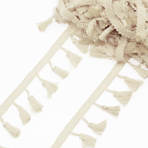 Yalulu 25 Yards Quaste Trim Band, Quasten Fransen Trim Fransenband Fransenborte Fransen Spitzenborte für Vorhang Kleidung Zubehör (Beige) von Yalulu