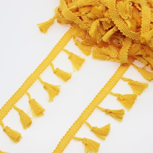 Yalulu 25 Yards Quaste Trim Band, Quasten Fransen Trim Fransenband Fransenborte Fransen Spitzenborte für Vorhang Kleidung Zubehör (D-Yellow) von Yalulu