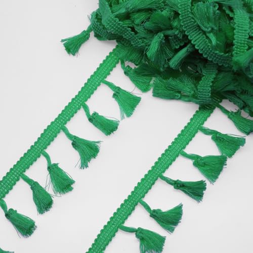 Yalulu 25 Yards Quaste Trim Band, Quasten Fransen Trim Fransenband Fransenborte Fransen Spitzenborte für Vorhang Kleidung Zubehör (Dark Green) von Yalulu