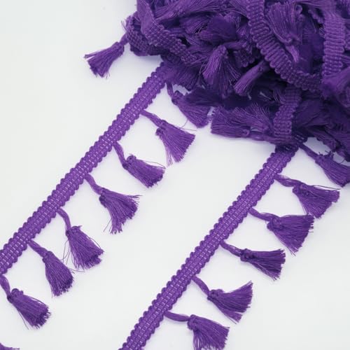 Yalulu 25 Yards Quaste Trim Band, Quasten Fransen Trim Fransenband Fransenborte Fransen Spitzenborte für Vorhang Kleidung Zubehör (Deep Purple) von Yalulu